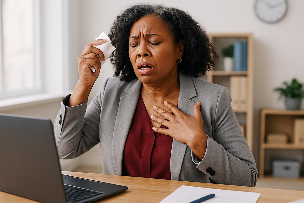 hot-flash-black-woman-at-work-distressed-ver2-1024px Professional black woman in office distressed with hot flash