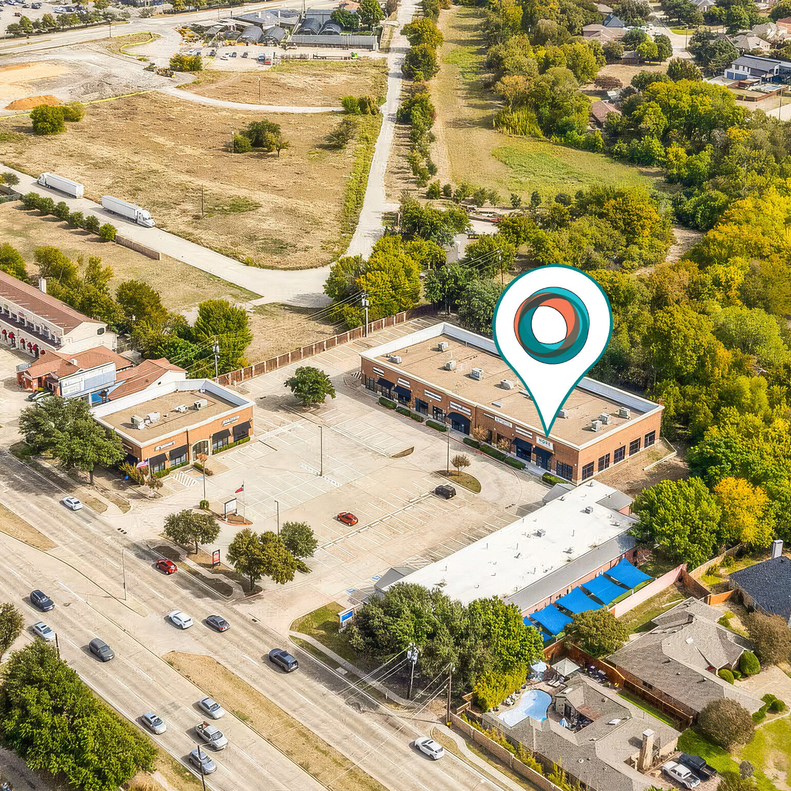 Aerial view of Nore Health in First State Bank Plaza, Dallas, TX
